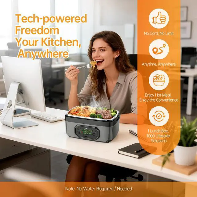 Alt view image 2 of 7 - 21000mAh Rechargeable Cordless Electric Lunch Box for men, 1.2L Food Warmer with Timer & Leak-Proof, Portable Self-Heating for Office, Car, Travel, Outdoor (grey, 1.2L)