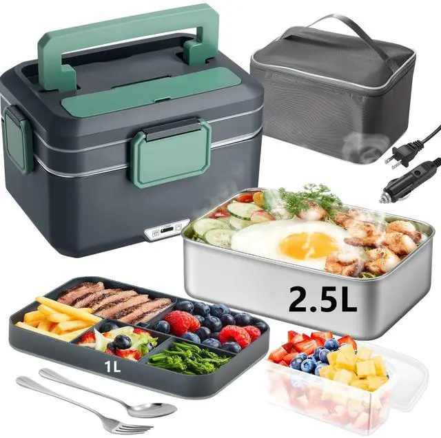 Main image of 3.5L 2-Layer Electric Lunch Box, 90W Efficient Heating Food Warmer with 304 Stainless Steel Detachable Liner, 12V/24V/110V Multi-Voltage for Car/Truck/Home/Office,