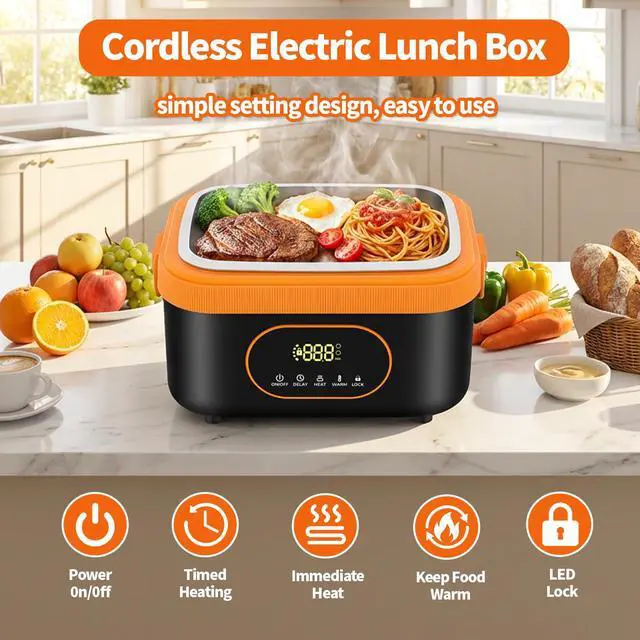 Alt view image 2 of 7 - Cordless Electric Lunch Box for Adults, 18000mAh & 60W Fast Heating Food Warmer, 1.5L Leak-Proof Container, Adjustable Temp & Keep Warm for Office, Travel, Camping, Truck