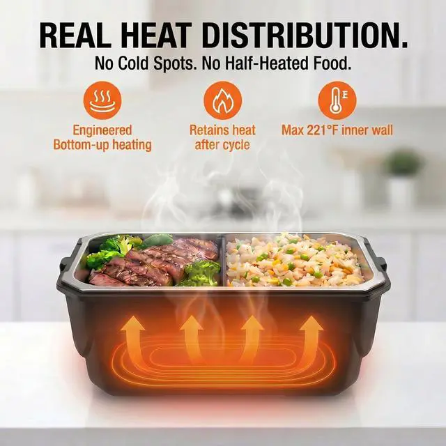 Alt view image 2 of 7 - Heated Lunch Box for Men, Cordless Electric Self Heating Lunchbox, 22500mAh Rechargeable Battery Powered Food Warmer, Portable Reheatable 1.5L Stainless Steel, Scheduled Heating for work