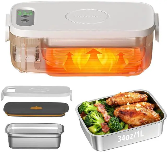 Main image of Cordless Electric Lunch Box for Adults, 34oz/1L Heated Lunch Box with Timer & Adjustable Heating, 14000mAh Rechargeable Portable Food Warmer Lunch Boxs for Office, Travel, Picnic, Outdoor