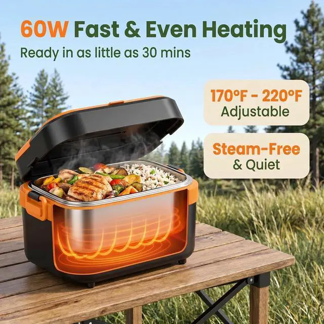 Alt view image 3 of 7 - Cordless Electric Lunch Box for Adults, 18000mAh & 60W Fast Heating Food Warmer, 1.5L Leak-Proof Container, Adjustable Temp & Keep Warm for Office, Travel, Camping, Truck