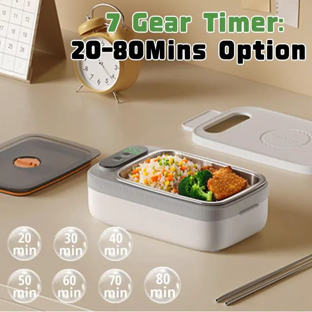 Alt view image 2 of 7 - Cordless Electric Lunch Box for Adults, 34oz/1L Heated Lunch Box with Timer & Adjustable Heating, 14000mAh Rechargeable Portable Food Warmer Lunch Boxs for Office, Travel, Picnic, Outdoor