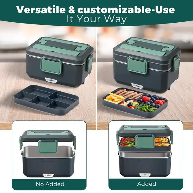 Alt view image 3 of 7 - 3.5L 2-Layer Electric Lunch Box, 90W Efficient Heating Food Warmer with 304 Stainless Steel Detachable Liner, 12V/24V/110V Multi-Voltage for Car/Truck/Home/Office,