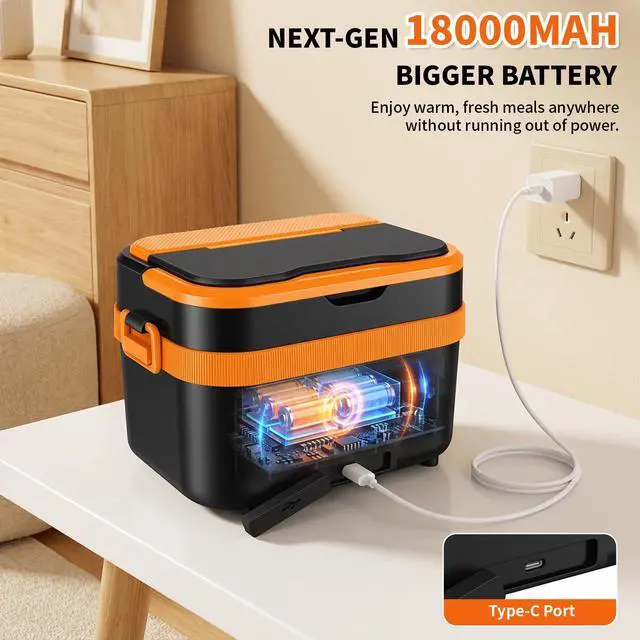 Alt view image 4 of 7 - Cordless Electric Lunch Box for Adults, 18000mAh & 60W Fast Heating Food Warmer, 1.5L Leak-Proof Container, Adjustable Temp & Keep Warm for Office, Travel, Camping, Truck