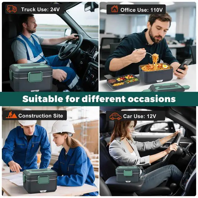 Alt view image 4 of 7 - 3.5L 2-Layer Electric Lunch Box, 90W Efficient Heating Food Warmer with 304 Stainless Steel Detachable Liner, 12V/24V/110V Multi-Voltage for Car/Truck/Home/Office,