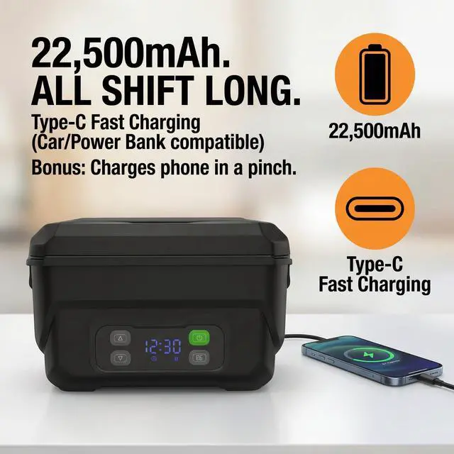 Alt view image 4 of 7 - Heated Lunch Box for Men, Cordless Electric Self Heating Lunchbox, 22500mAh Rechargeable Battery Powered Food Warmer, Portable Reheatable 1.5L Stainless Steel, Scheduled Heating for work