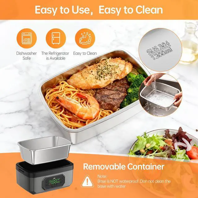 Alt view image 6 of 7 - 21000mAh Rechargeable Cordless Electric Lunch Box for men, 1.2L Food Warmer with Timer & Leak-Proof, Portable Self-Heating for Office, Car, Travel, Outdoor (grey, 1.2L)
