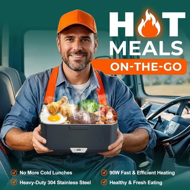 Alt view image 5 of 7 - 3.5L 2-Layer Electric Lunch Box, 90W Efficient Heating Food Warmer with 304 Stainless Steel Detachable Liner, 12V/24V/110V Multi-Voltage for Car/Truck/Home/Office,
