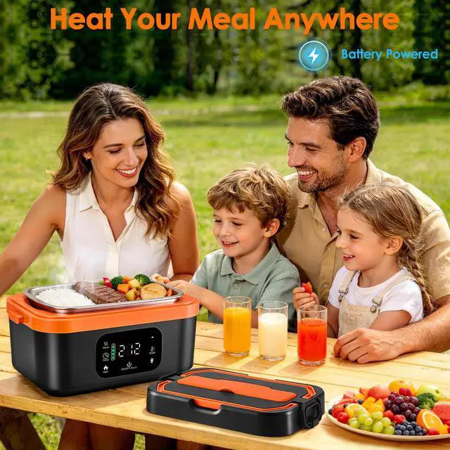 Alt view image 2 of 7 - Cordless Heated Lunch Box for Adults, 30000mAh Battery, 100W, 6-Cup | 316 stainless steel container, smart scheduled heating, LED display and insulated carry lunch bag for work and camping