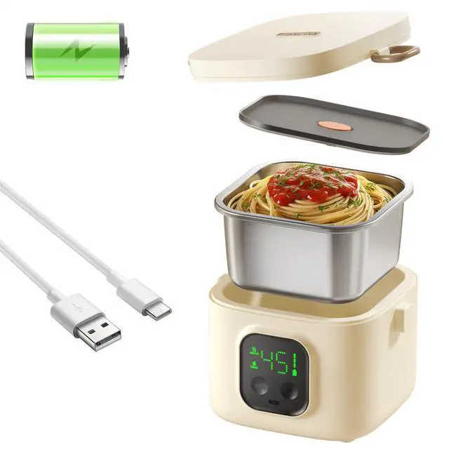 Main image of Wireless Portable Adult Electric Lunch Warmer Powered By 14000mAh Battery Self-Heating Food Warmer Type-C Rechargeable Port 0.8L Portable Self-Heating Food Warmer Ideal for Office Camping Outdoor