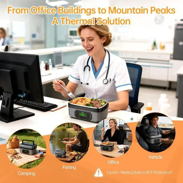 Alt view image 7 of 7 - 21000mAh Rechargeable Cordless Electric Lunch Box for men, 1.2L Food Warmer with Timer & Leak-Proof, Portable Self-Heating for Office, Car, Travel, Outdoor (grey, 1.2L)