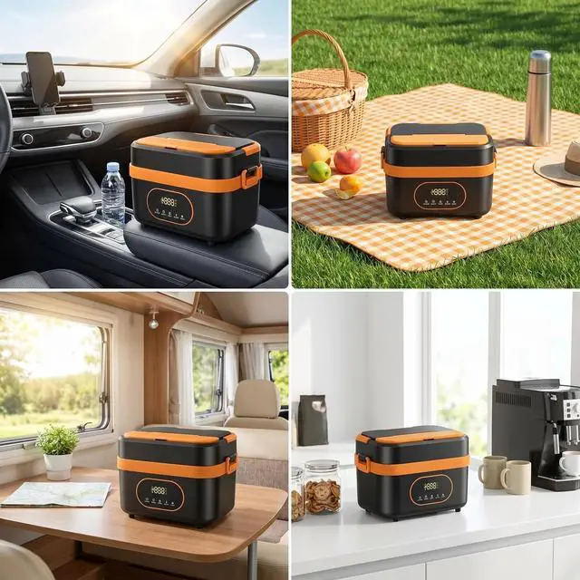Alt view image 7 of 7 - Cordless Electric Lunch Box for Adults, 18000mAh & 60W Fast Heating Food Warmer, 1.5L Leak-Proof Container, Adjustable Temp & Keep Warm for Office, Travel, Camping, Truck