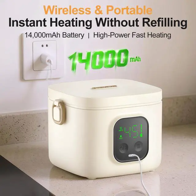 Alt view image 2 of 7 - Wireless Portable Adult Electric Lunch Warmer Powered By 14000mAh Battery Self-Heating Food Warmer Type-C Rechargeable Port 0.8L Portable Self-Heating Food Warmer Ideal for Office Camping Outdoor
