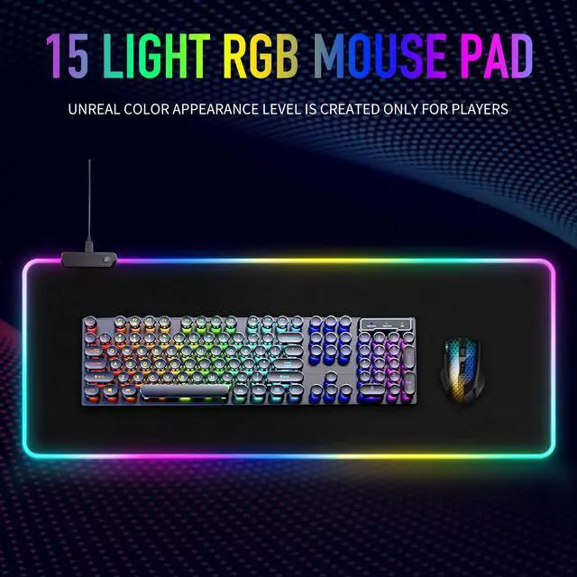 Alt view image 2 of 7 - Large RGB Gaming Mouse Pad -15 Light Modes Touch Control Extended Soft Computer Keyboard Mat Non-Slip Rubber Base for Gamer Esports Pros 31.5X11.8(RGB)