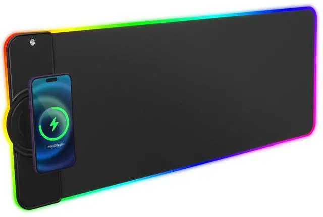 Main image of Charging RGB Gaming Mouse Pad - Wireless 15W Mousepad LED Extra Large Mouse Mat 80 * 30cm, 10 Light Modes Gaming Room Accessories, Computer Keyboard Mat Fast Charging Desk Mat for Gaming, Black | 15W