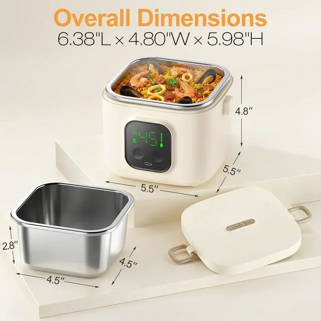 Alt view image 3 of 7 - Wireless Portable Adult Electric Lunch Warmer Powered By 14000mAh Battery Self-Heating Food Warmer Type-C Rechargeable Port 0.8L Portable Self-Heating Food Warmer Ideal for Office Camping Outdoor