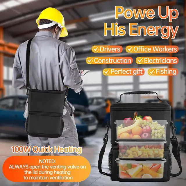 Alt view image 6 of 7 - 2X1.2L 100W Cordless Electric Heated Lunch Box, Upgared 5D Surround Heat Tech 6x4000mAh Battery Powered with Dual Insulated Bag, Portable Food Warmer Automatic Heating 220°F Max BPA Free Purple