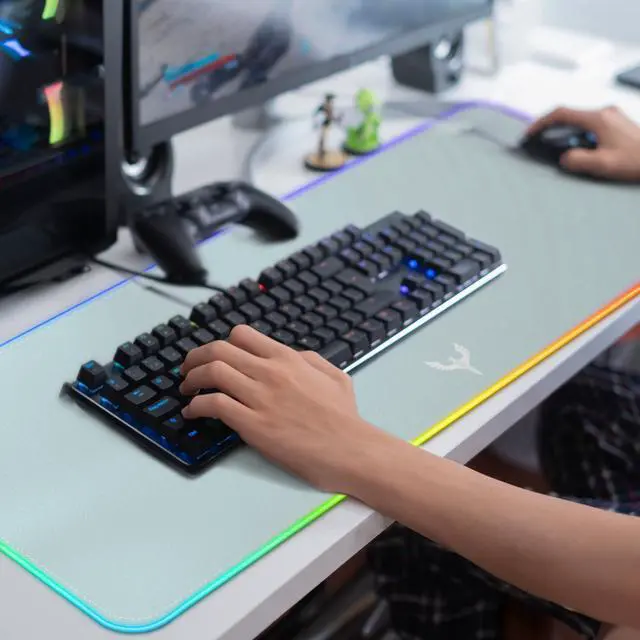 Alt view image 6 of 6 - RGB Gaming Mouse Pad Extra Large Extended 31.5x12 Inch-Grey | LED mouse pad with 14 lighting modes, covers keyboard & mouse, anti-slip rubber base, waterproof surface, USB powered