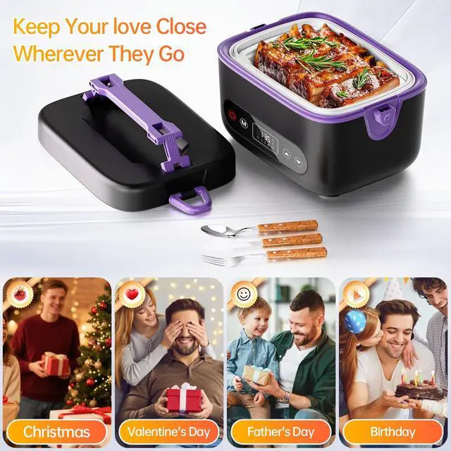 Alt view image 7 of 7 - 2X1.2L 100W Cordless Electric Heated Lunch Box, Upgared 5D Surround Heat Tech 6x4000mAh Battery Powered with Dual Insulated Bag, Portable Food Warmer Automatic Heating 220°F Max BPA Free Purple