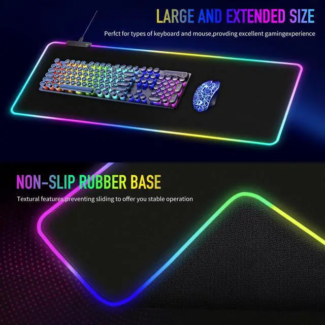 Alt view image 4 of 7 - Large RGB Gaming Mouse Pad -15 Light Modes Touch Control Extended Soft Computer Keyboard Mat Non-Slip Rubber Base for Gamer Esports Pros 31.5X11.8(RGB)