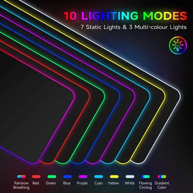 Alt view image 3 of 6 - Charging RGB Gaming Mouse Pad - Wireless 15W Mousepad LED Extra Large Mouse Mat 80 * 30cm, 10 Light Modes Gaming Room Accessories, Computer Keyboard Mat Fast Charging Desk Mat for Gaming, Black | 15W
