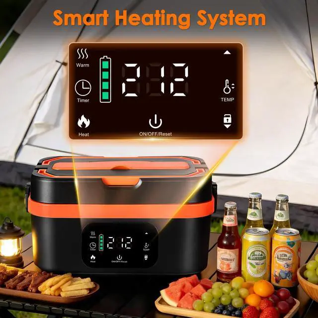Alt view image 5 of 7 - Cordless Heated Lunch Box for Adults, 30000mAh Battery, 100W, 6-Cup | 316 stainless steel container, smart scheduled heating, LED display and insulated carry lunch bag for work and camping