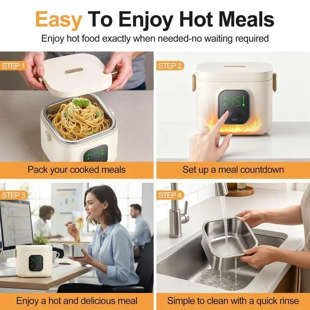Alt view image 5 of 7 - Wireless Portable Adult Electric Lunch Warmer Powered By 14000mAh Battery Self-Heating Food Warmer Type-C Rechargeable Port 0.8L Portable Self-Heating Food Warmer Ideal for Office Camping Outdoor