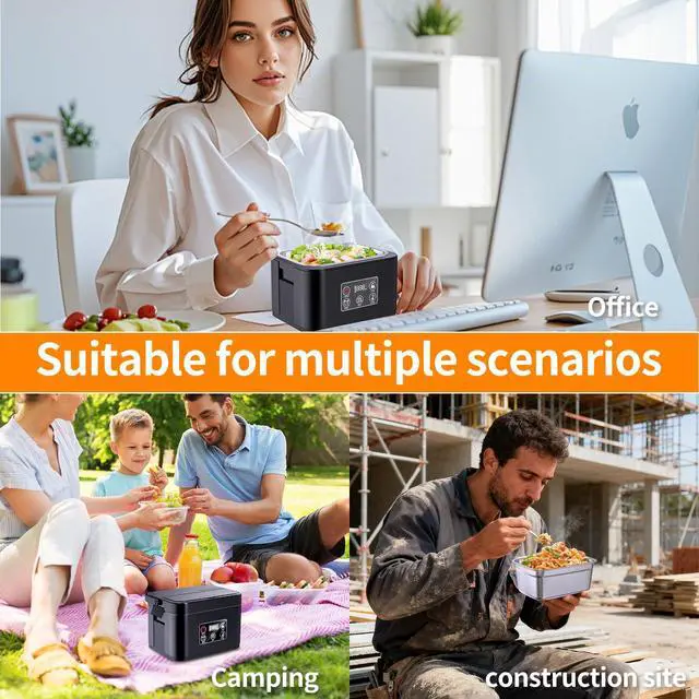 Alt view image 7 of 7 - Cordless Electric Lunch Box, Heated Lunch Box Battery Powered Automatic Heating 1.5L Portable Lunchbox Food Warmer for Outdoor, Car, Truck, Work, Travel