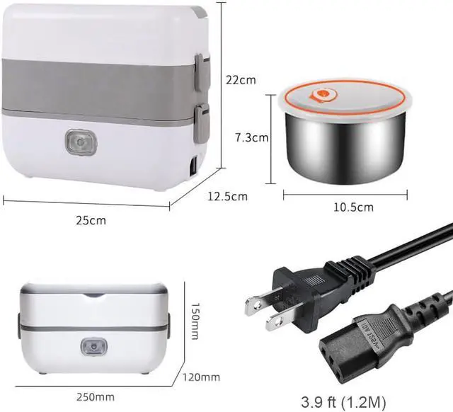 Alt view image 4 of 7 - Electric Cooker, Mini Lunch Box 2L, 200W, 4 Stainless Steel Tiers | Pordtable Rice Raw Food Warmer Cooker, 2-Layer Steamer for Office, Travel & Dorm