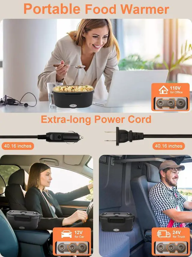 Alt view image 4 of 7 - SOHIDA Electric Lunch Box, 80W Heated Food Warmer with Dual Containers | Fast Heating, Dual 1.5L 304 Containers with Lids, Portable 12/24/110V for Car/Truck/Work, Lonchera Eléctrica Portátil