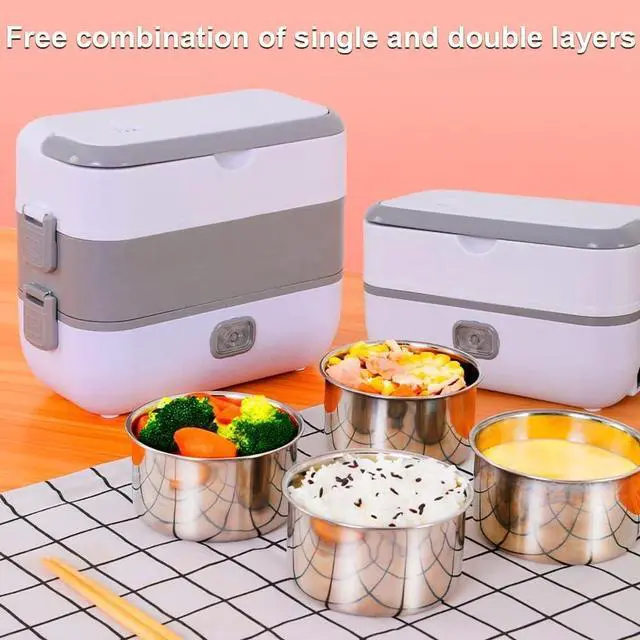 Alt view image 7 of 7 - Electric Cooker, Mini Lunch Box 2L, 200W, 4 Stainless Steel Tiers | Pordtable Rice Raw Food Warmer Cooker, 2-Layer Steamer for Office, Travel & Dorm