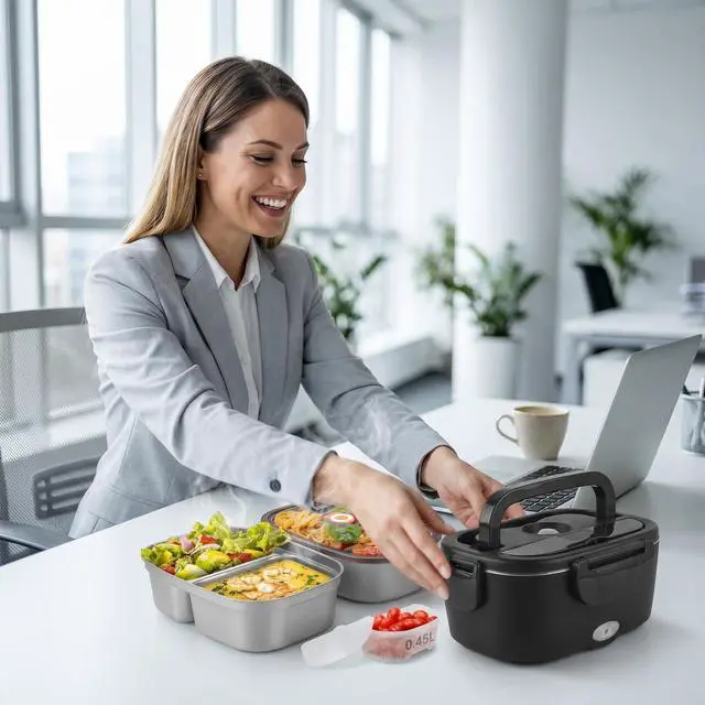 Alt view image 7 of 7 - SOHIDA Electric Lunch Box, 80W Heated Food Warmer with Dual Containers | Fast Heating, Dual 1.5L 304 Containers with Lids, Portable 12/24/110V for Car/Truck/Work, Lonchera Eléctrica Portátil
