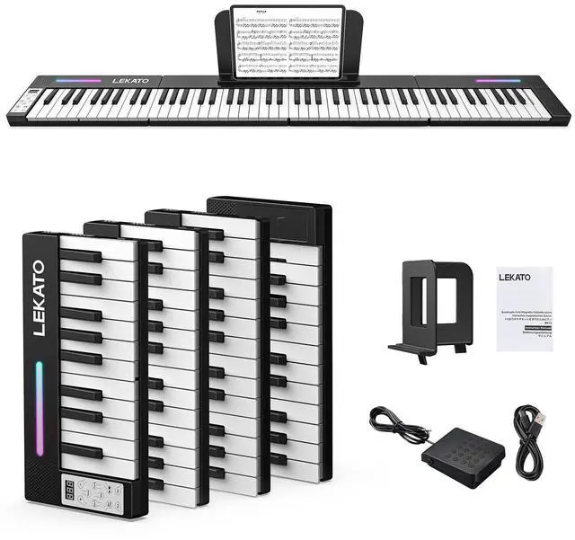 Main image of LEKATO Portable Piano Keyboard, 4 pcs Magnetic Electric Piano with Up to 88 Keys, 128 Tones, 128 Rhythm, 21 Demo, Split, Dual Tone, Record, Bluetooth MIDI, Headphone Jack, for Beginners Home Travel