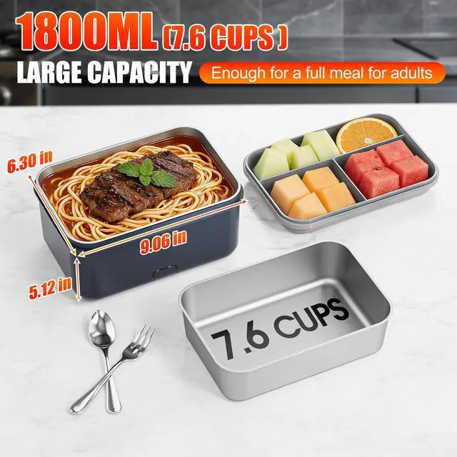 Alt view image 5 of 7 - 7.6 Cups Cordless Electric Lunch Box for Adults, 8000mAh Heated Lunch Box | Automatic Heating, Cordless Rechargeable Lunch Box for Office/Outdoor/Truck Gifts Christmas Day for Men Women