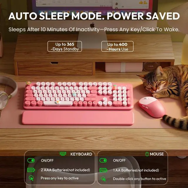 Alt view image 4 of 6 - Wireless Keyboard and Mouse Combo, Typewriter Keyboard with Magnetic Wrist Rest, Full-Size Cute Round Keycaps, Sleep Mode, 2.4G Keyboards for Mac/Windows/PC, Office or Home, Trueque CK23Pro | Full-Siz