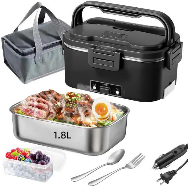 Main image of Electric Lunch Box for Adults 1.8L-100W Heated Lunch Box Food Warmer, ON/OFF Power Switch 12/24V/110V, home/Car/Office/Truck (Black) 1.8L Portable Fast Heating