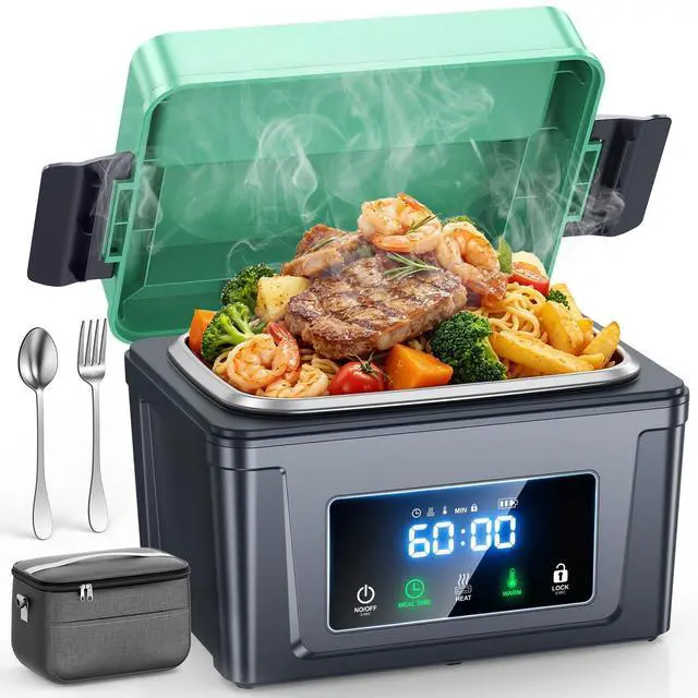 Main image of 6.3 Cups Cordless Electric Lunch Box for Adults, 30000mAh Rechargeable Heated Lunch Box with Removable Tray Divider, 3D-5 Side Heating & 360° Thermal Cycle, Perfect For Worker, Trucks, Offices