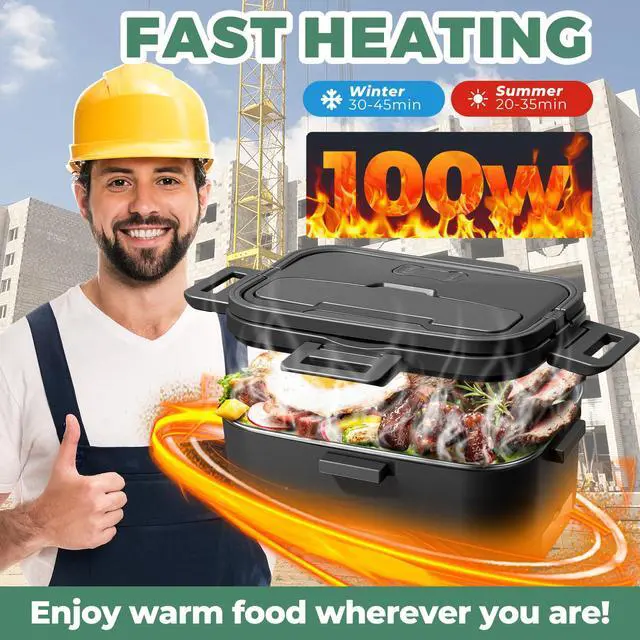 Alt view image 2 of 7 - Electric Lunch Box for Adults 1.8L-100W Heated Lunch Box Food Warmer, ON/OFF Power Switch 12/24V/110V, home/Car/Office/Truck (Black) 1.8L Portable Fast Heating
