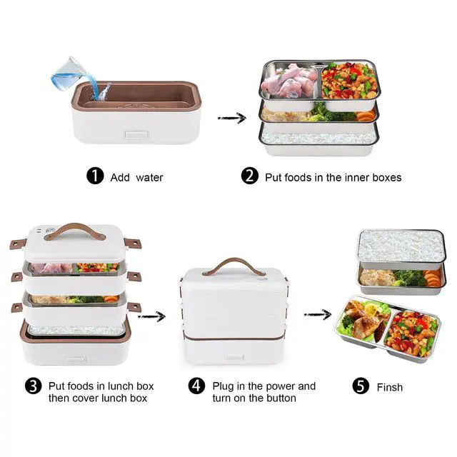 Alt view image 3 of 6 - Electric Lunch Box for Adults, 300W Cook Raw Rice 3 Layer Heated Lunch Box | 5.1-Cups 1200ML Portable Food Warmer,Food-Grade Stainless Steel for Home Office Travel Cook Food (3Layer)