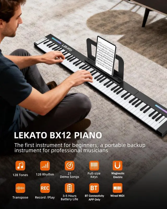 Alt view image 3 of 7 - LEKATO Portable Piano Keyboard, 4 pcs Magnetic Electric Piano with Up to 88 Keys, 128 Tones, 128 Rhythm, 21 Demo, Split, Dual Tone, Record, Bluetooth MIDI, Headphone Jack, for Beginners Home Travel