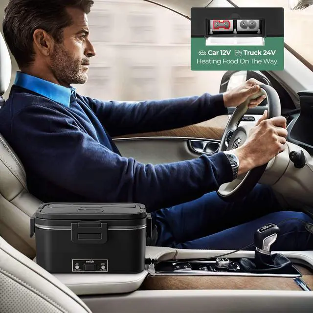 Alt view image 3 of 7 - Electric Lunch Box for Adults 1.8L-100W Heated Lunch Box Food Warmer, ON/OFF Power Switch 12/24V/110V, home/Car/Office/Truck (Black) 1.8L Portable Fast Heating