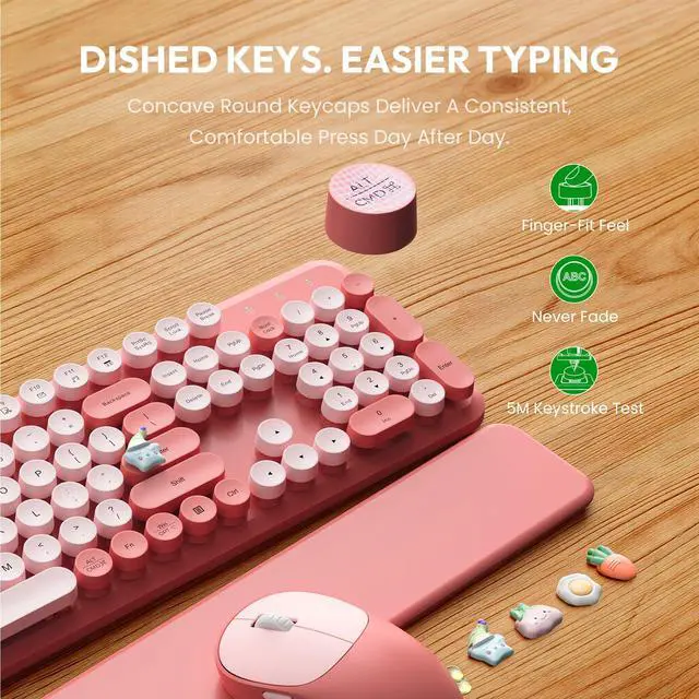 Alt view image 5 of 6 - Wireless Keyboard and Mouse Combo, Typewriter Keyboard with Magnetic Wrist Rest, Full-Size Cute Round Keycaps, Sleep Mode, 2.4G Keyboards for Mac/Windows/PC, Office or Home, Trueque CK23Pro | Full-Siz
