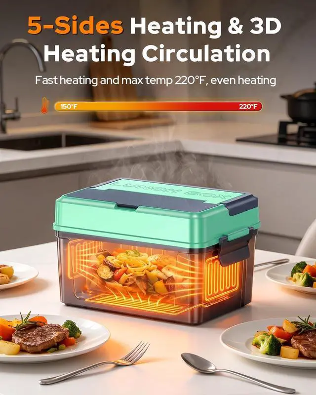 Alt view image 3 of 7 - 6.3 Cups Cordless Electric Lunch Box for Adults, 30000mAh Rechargeable Heated Lunch Box with Removable Tray Divider, 3D-5 Side Heating & 360° Thermal Cycle, Perfect For Worker, Trucks, Offices