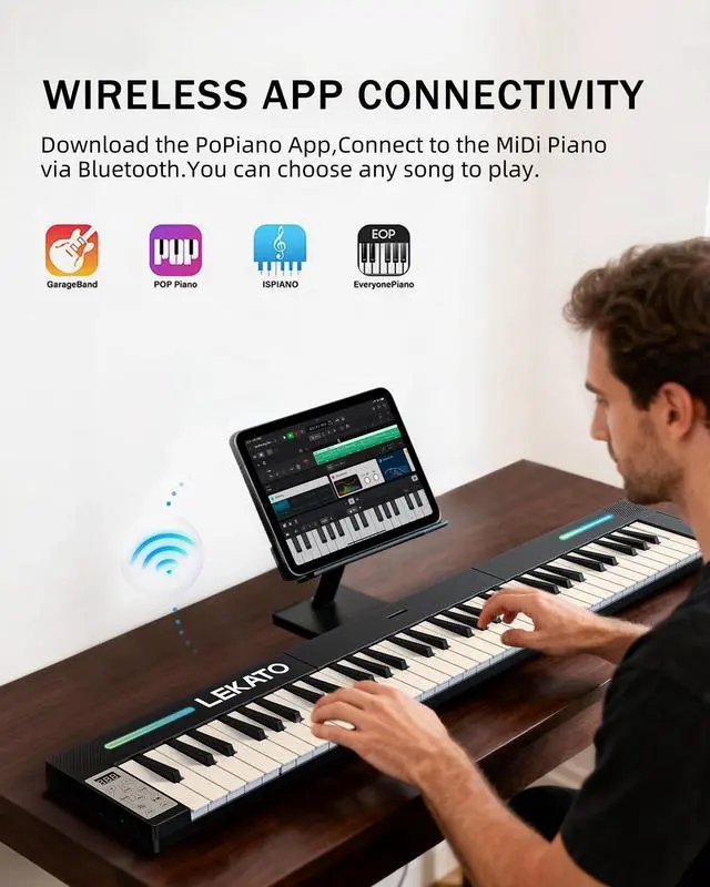 Alt view image 4 of 7 - LEKATO Portable Piano Keyboard, 4 pcs Magnetic Electric Piano with Up to 88 Keys, 128 Tones, 128 Rhythm, 21 Demo, Split, Dual Tone, Record, Bluetooth MIDI, Headphone Jack, for Beginners Home Travel