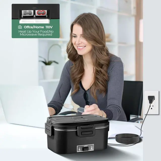 Alt view image 4 of 7 - Electric Lunch Box for Adults 1.8L-100W Heated Lunch Box Food Warmer, ON/OFF Power Switch 12/24V/110V, home/Car/Office/Truck (Black) 1.8L Portable Fast Heating