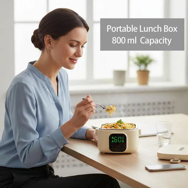 Alt view image 2 of 7 - Portable Heated Lunch Box for Adults, 800ml Capacity SS Inner Liner | Cordless Electric Food Warmer 14000 mAh Battery Powered,5 Temperature Settings&Digital Display, for Picnic/Camping/Office