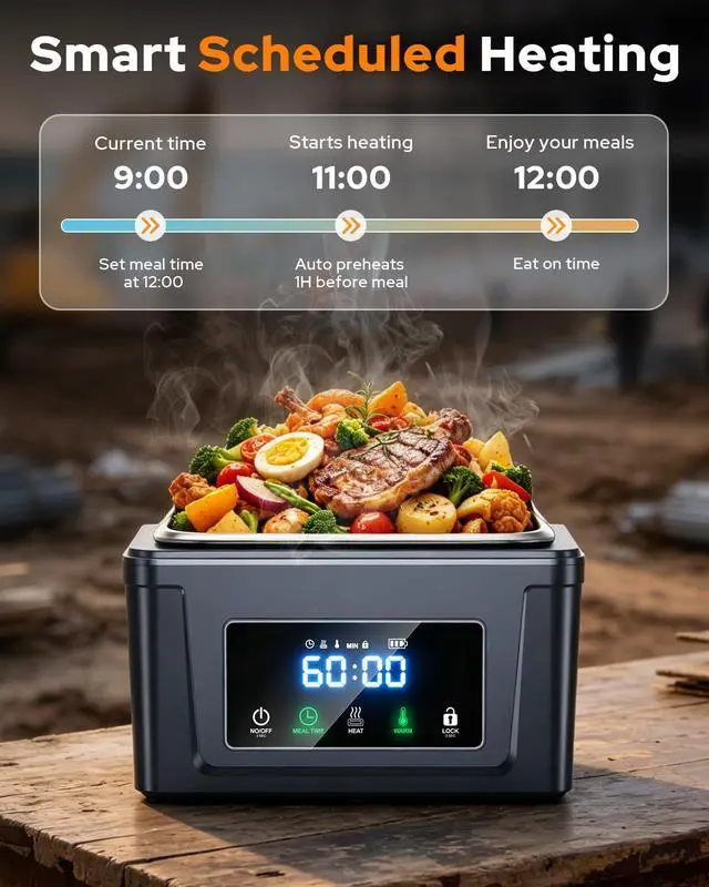 Alt view image 5 of 7 - 6.3 Cups Cordless Electric Lunch Box for Adults, 30000mAh Rechargeable Heated Lunch Box with Removable Tray Divider, 3D-5 Side Heating & 360° Thermal Cycle, Perfect For Worker, Trucks, Offices