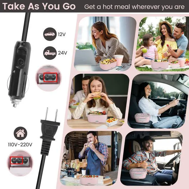 Alt view image 3 of 6 - Electric Lunch Box for Adults, 80W Portable Food Warmer. | Heated Lunch Box, 3-IN-1 80W Self Portable Food Warmer, For Car/Truck/Office, Upgraded Leak-Proof Stainless Steel Container