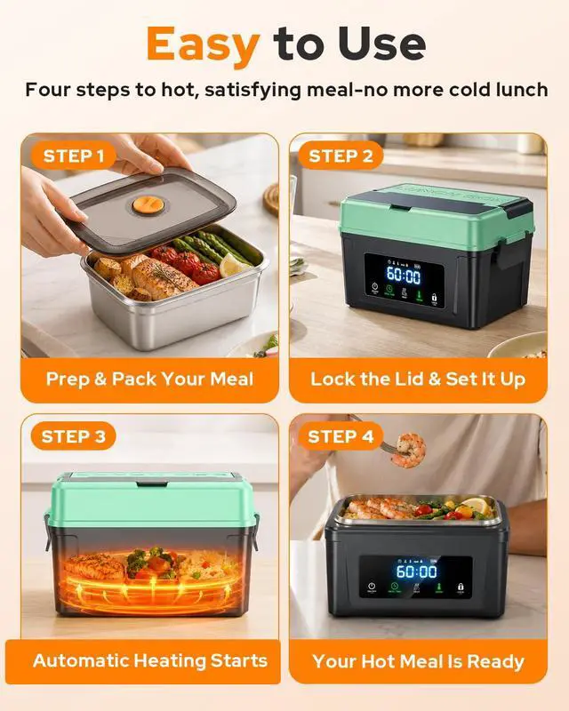 Alt view image 6 of 7 - 6.3 Cups Cordless Electric Lunch Box for Adults, 30000mAh Rechargeable Heated Lunch Box with Removable Tray Divider, 3D-5 Side Heating & 360° Thermal Cycle, Perfect For Worker, Trucks, Offices